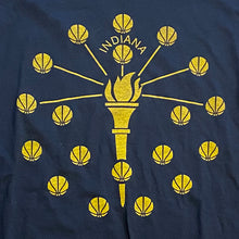 Load image into Gallery viewer, Indiana flag shirt Gold and Black Closeup
