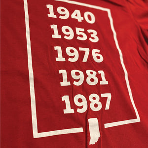 Indiana Hoosier Banner Years shirt closeup