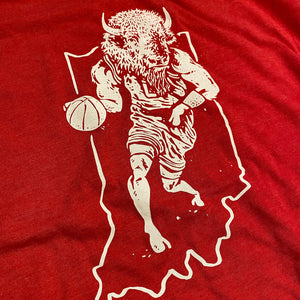 Indiana Bison Ball red t-shirt closeup