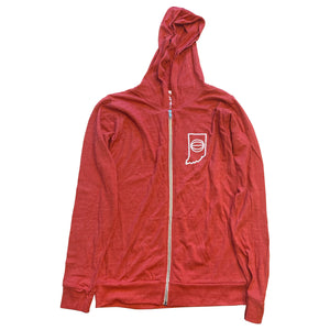 State of Indiana red basketball zip-up light hoodie